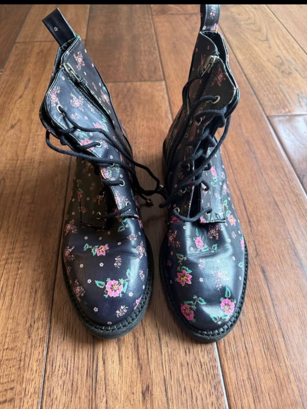Floral Print Combat Boots. Size 7